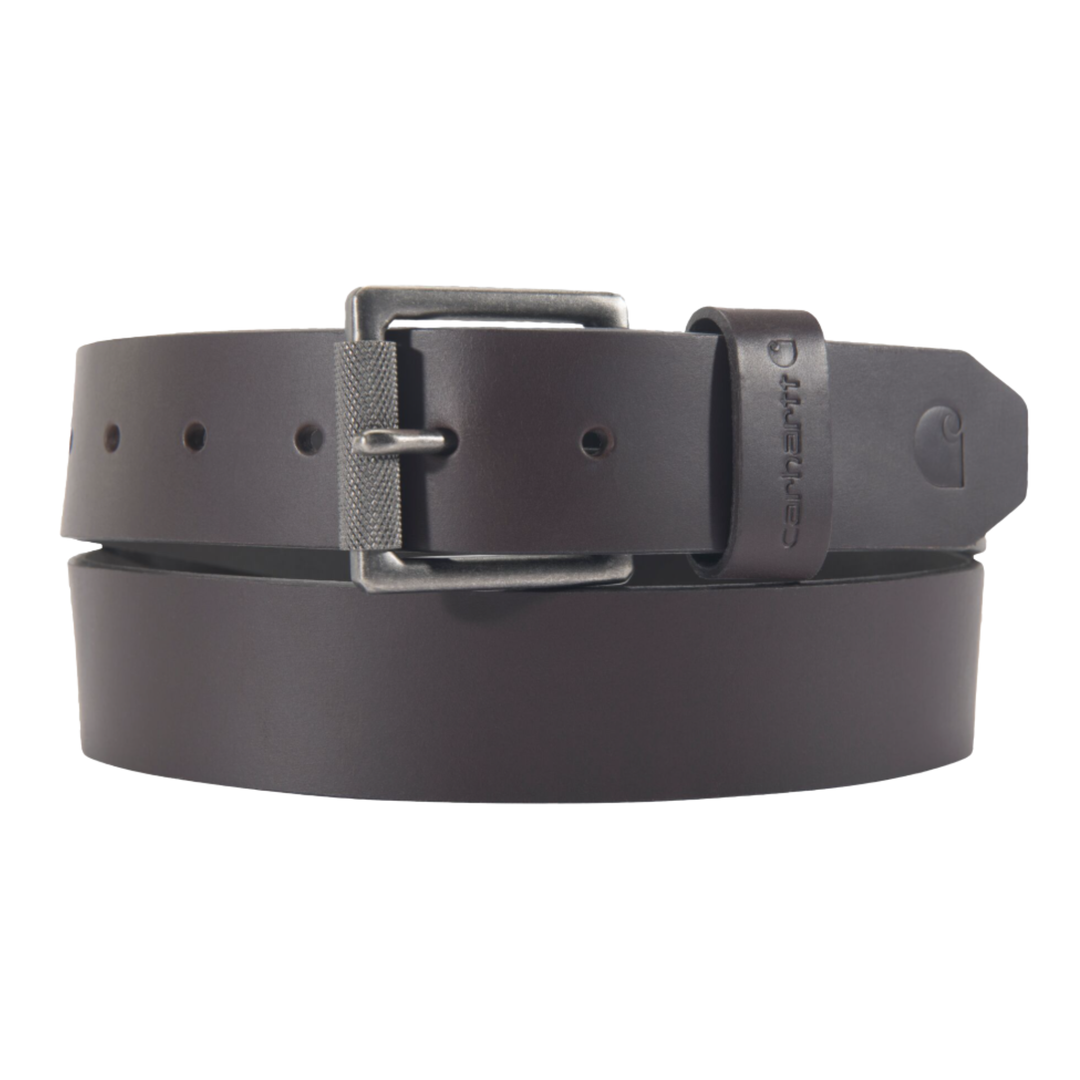 Carhartt Men's Bridle Leather Roller Buckle Belt - Brown on a white plain background