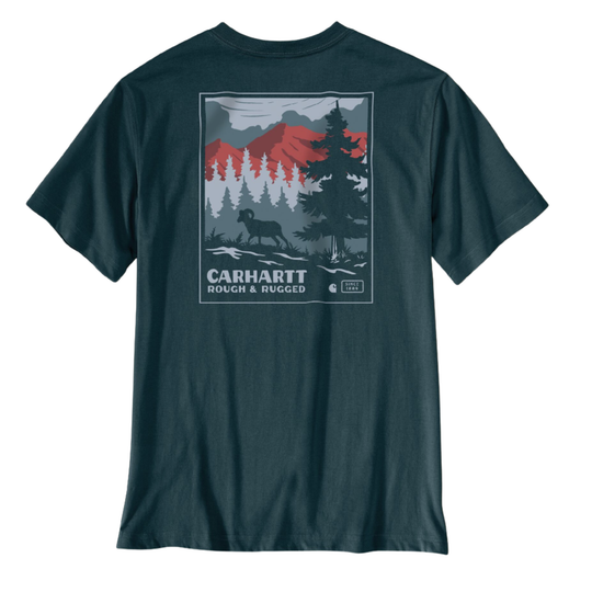 back of Carhartt Men's Irvine Relaxed Ram T Shirt - Dark Harbor Teal on a plain white background