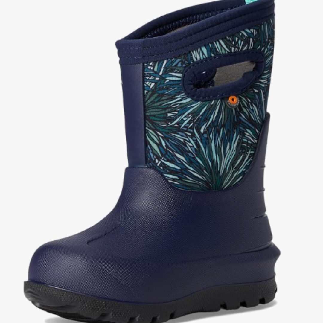 Navy rubber boot firework print front view