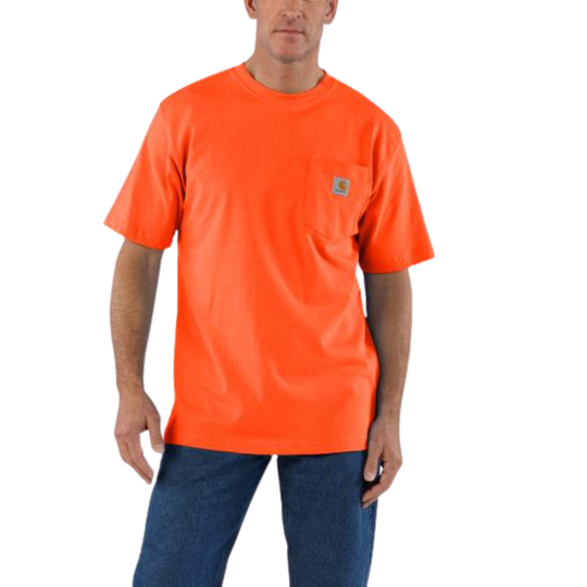Carhartt Men's Workwear Pocket Tee - Bright Orange on a plain white background