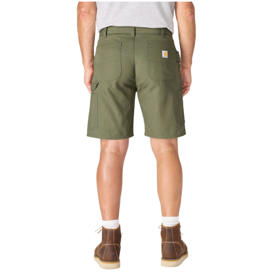 back of Carhartt Men's Loose Fit 9 Inch Stateline Short - Dusty Olive on plain white background