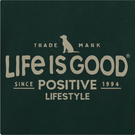 Dark green long-sleeve shirt with Positive Lifestyle text 