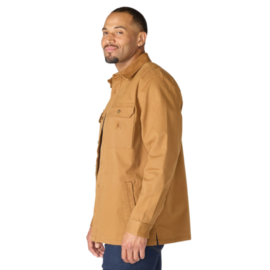 Man wearing a brown jacket on a white background