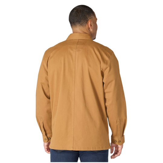 Man wearing a brown jacket on a white background