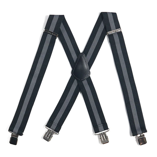 black and grey Carhartt suspender on a plain white background