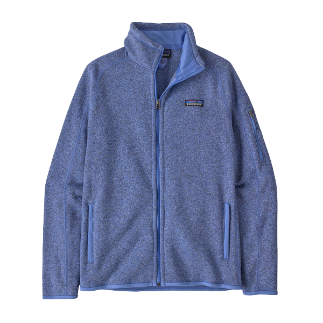 Blue fleece jacket with a brand logo on a white background