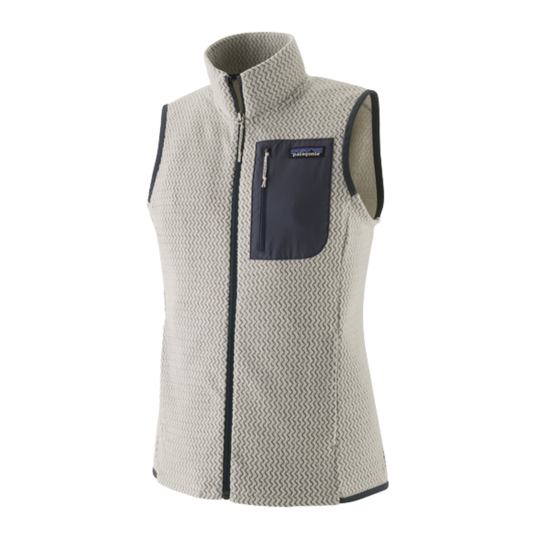 Light gray vest with a navy pocket on a white background