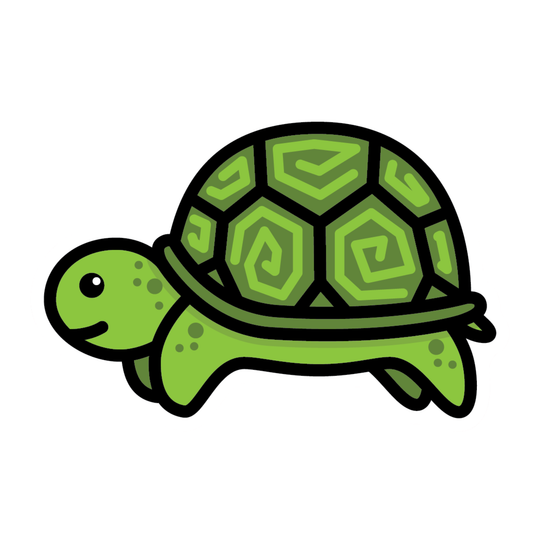 A cute cartoon green turtle icon with a patterned shell on a plain white background.