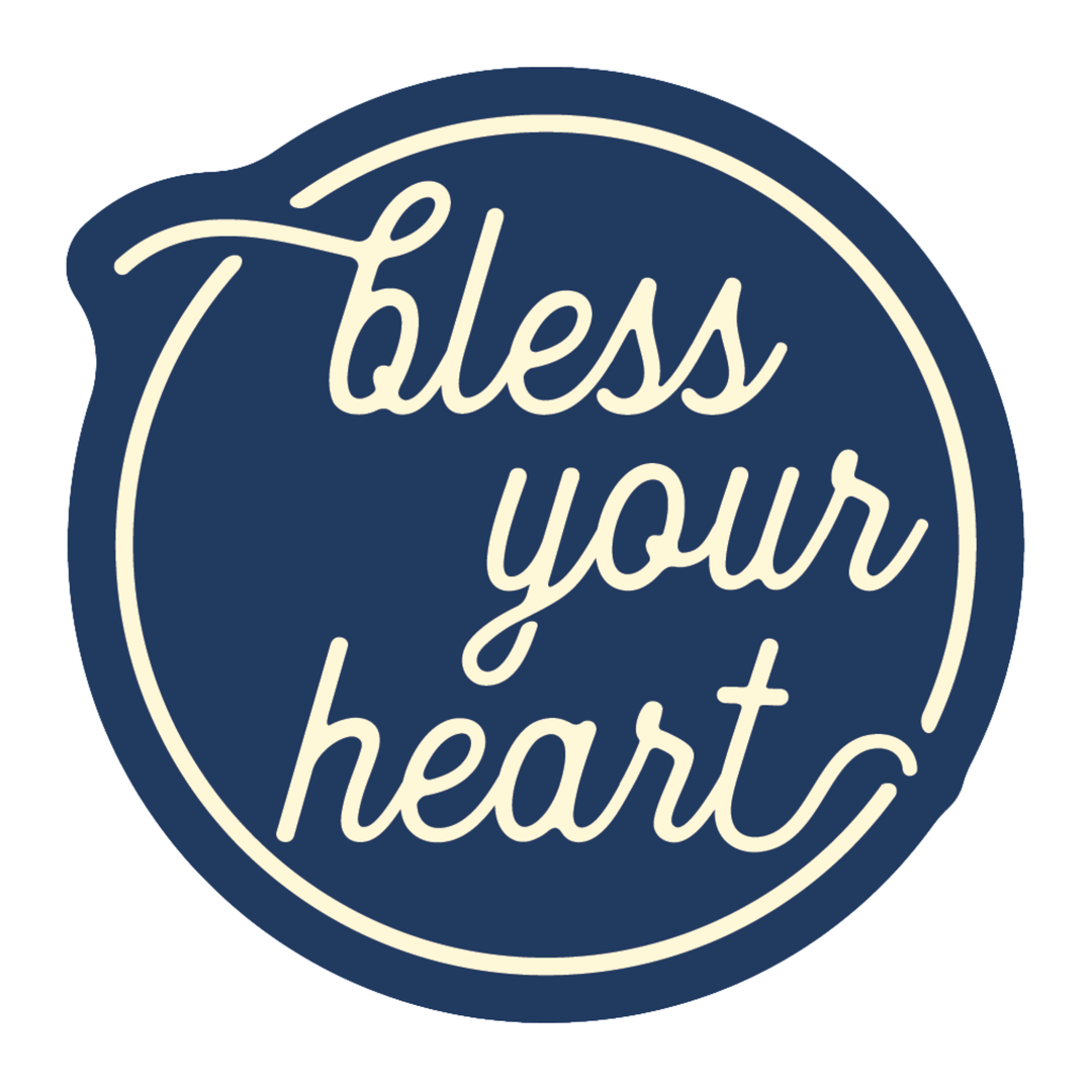 Bless your heart blue circle sticker on a plain white background