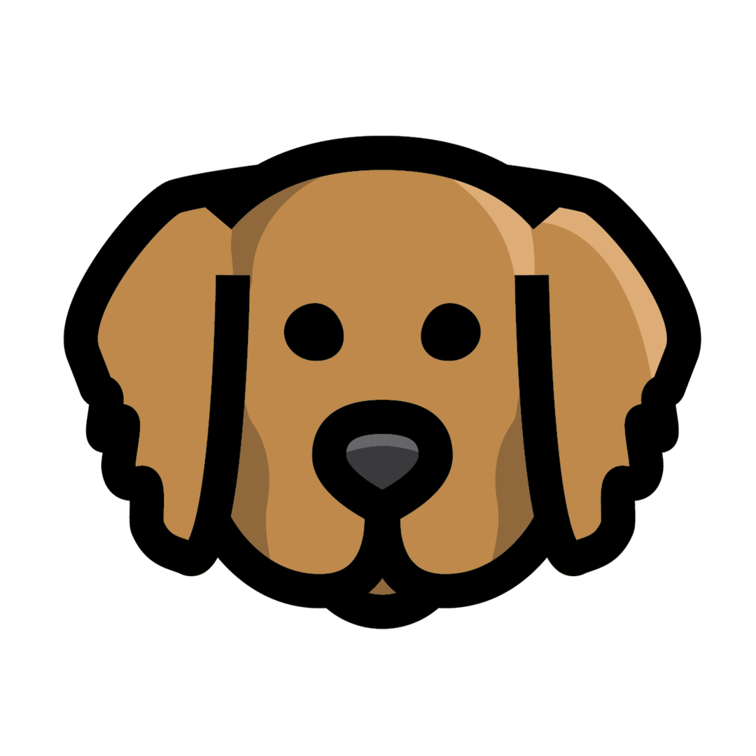 A stylized cartoon dog head icon in tan and brown tones with black outlines on a plain white background.