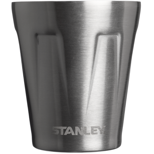 A brushed stainless steel Stanley tumbler with a brushed metal finish and the Stanley logo embossed near the bottom, shown against a plain white background.