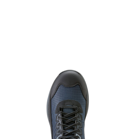 Black and blue athletic shoe on a white background