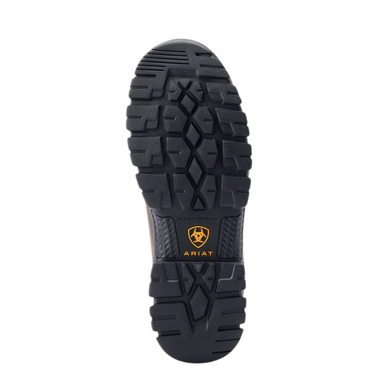 The treaded outsole of a black Ariat boot, showing the brand logo and 'AIR TRUCK' text in yellow and white, set against a plain white background.