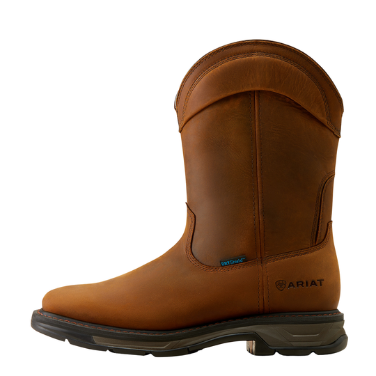 A brown leather western-style boot by Ariat, shown in a side profile view against a solid white background.