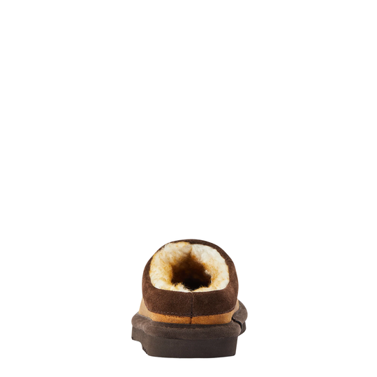 Brown slipper with fur lining on a white background