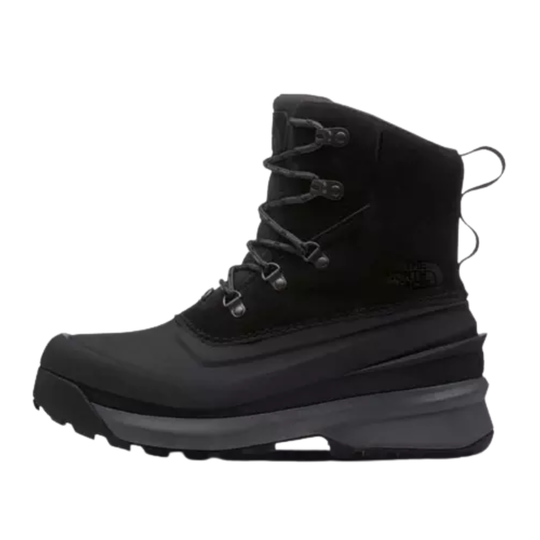 A single black mid-calf lace-up boot with a rugged sole, shown in profile against a plain white background. The logo on the side indicates The North Face.