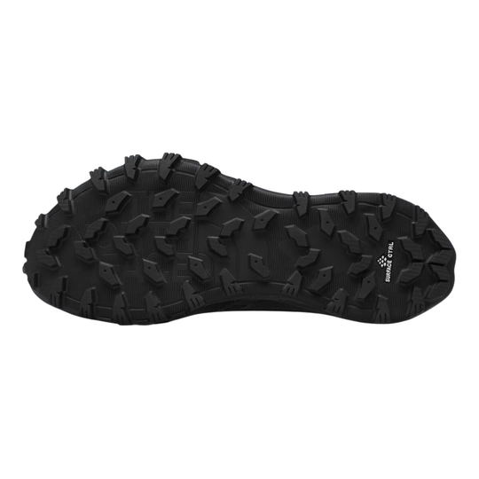 Black shoe sole with tread pattern on a white background