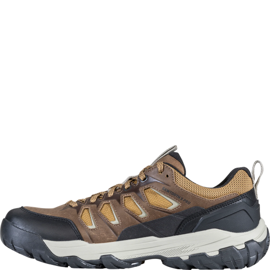 Brown and black hiking shoe on a white background