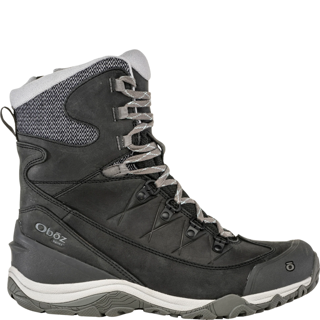 Black and gray winter boot with visible Oboz branding on a white background