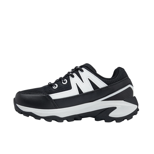 Black and white athletic shoe on a white background