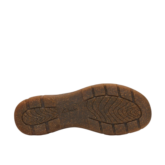 Brown rubber sole with clarks logo on a white background