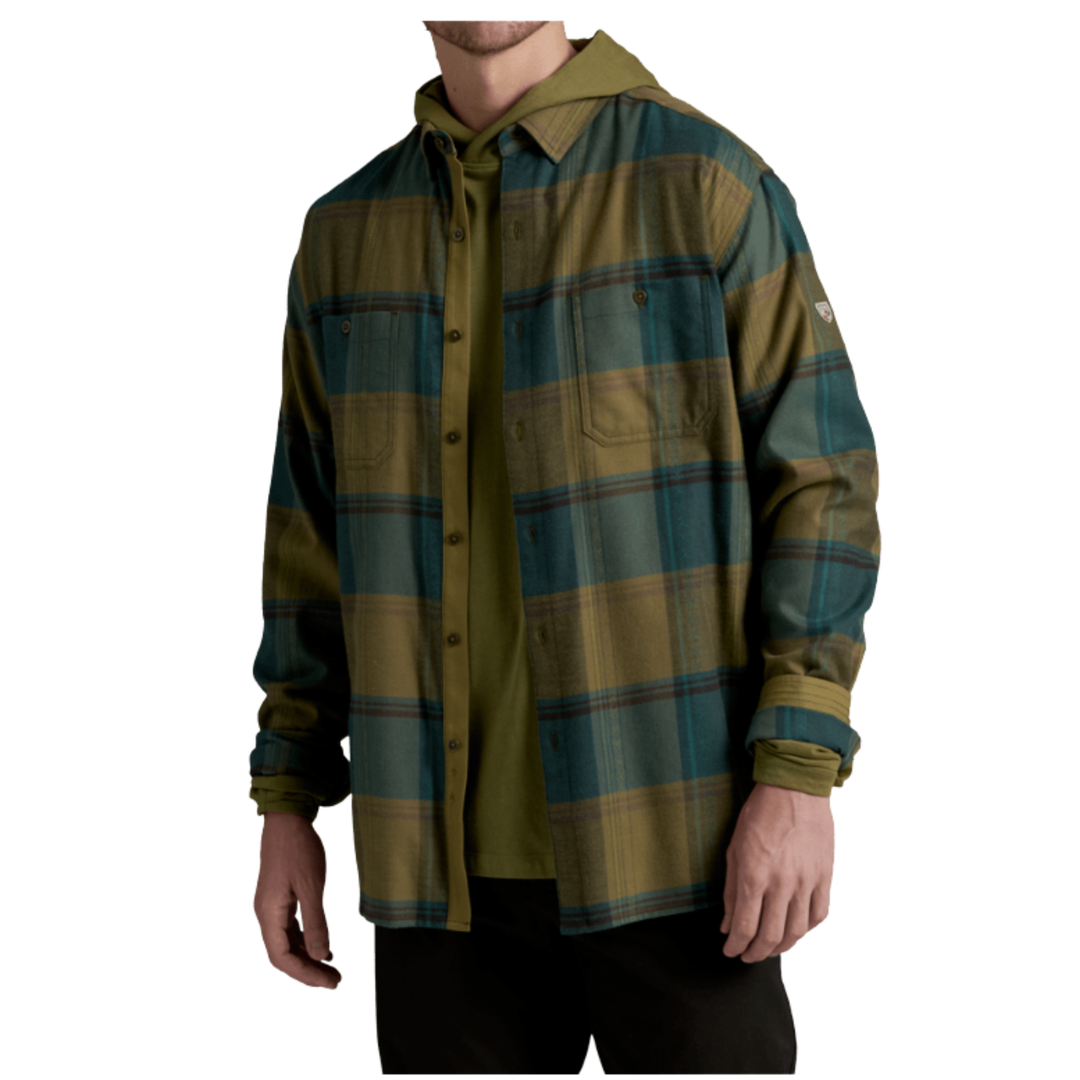 Kuhl Men's Fugitive Flannel Long Sleeve - Olive Fusion on a plain white background
