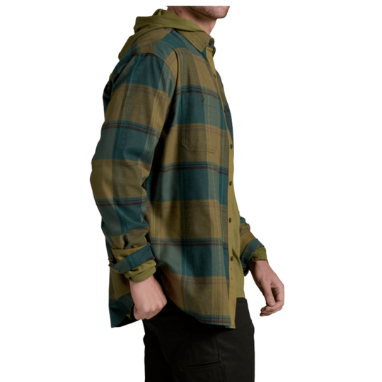 Kuhl Men's Fugitive Flannel Long Sleeve - Olive Fusion on a plain white background