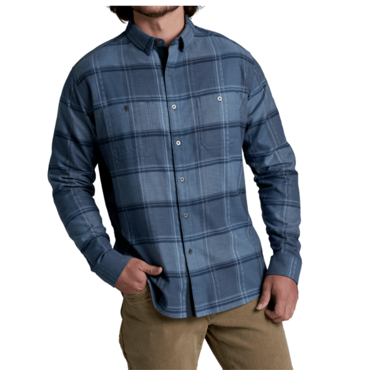 Kuhl Men's Fugitive Flannel Long Sleeve - Mixed Indigo on a plain white background