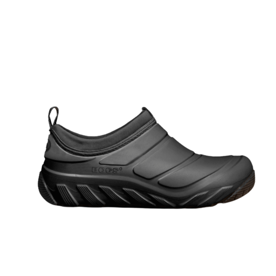 A single black slip-on water shoe from the brand DOGS, shown in a side profile view against a plain white background.