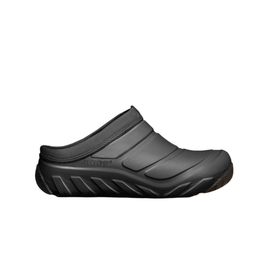 A single black Loops clog shoe shown from a side profile view against a plain white background.
