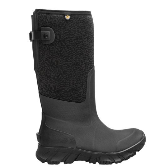 A single black tall rubber boot with a textured black upper panel and a side buckle strap, shown in profile against a plain white background.