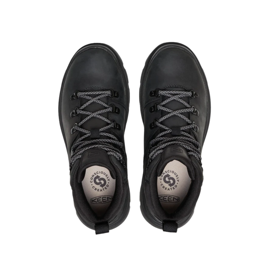 A pair of black Keen Conventional Waterproof boots shown from a top-down view against a plain white background.