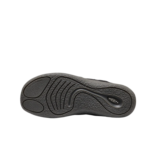 Black shoe sole with brand logo on a white background