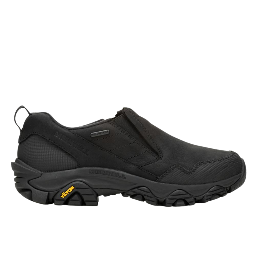 Black slip-on shoe with Vibram sole on a white background