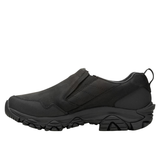 Black slip-on shoe on a white background