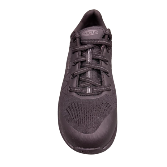A black KEEN brand athletic shoe shown from a top-down view against a plain white background.