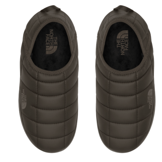 The North Face Women's Thermoball Traction Mule V Slippers - Dark Chestnut on a plain white background. Top view.
