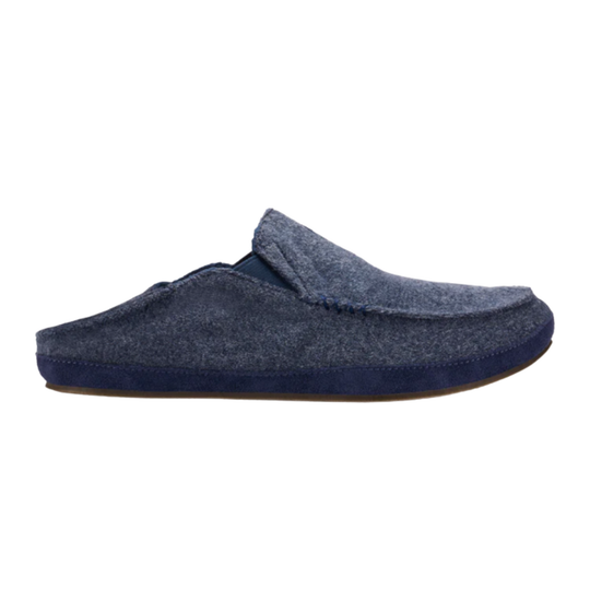 OluKai Men's Moloa Hulu Slippers - Mood Indigo on a plain white background.