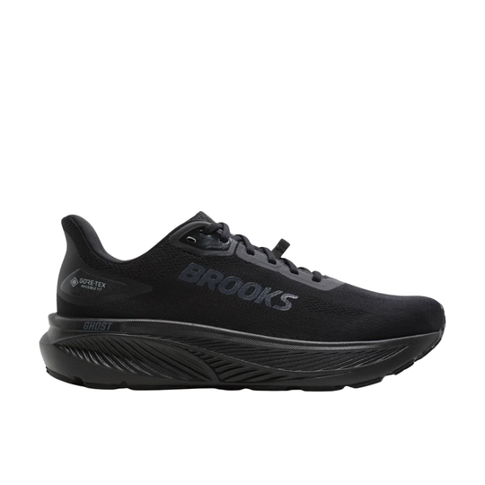 Black Brooks running shoe on a white background
