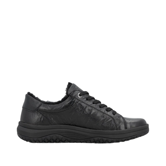 Black sneaker with black sole on a white background