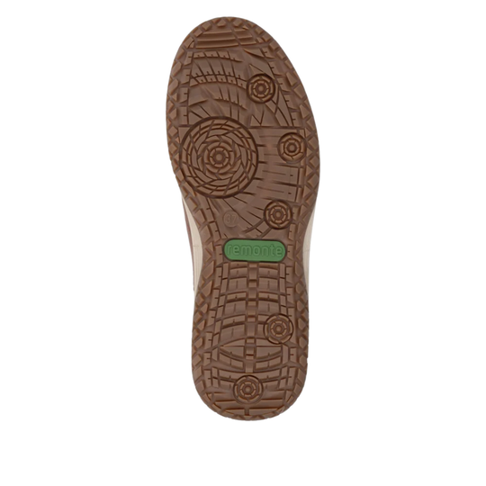 Brown shoe sole with brand logo on a white background