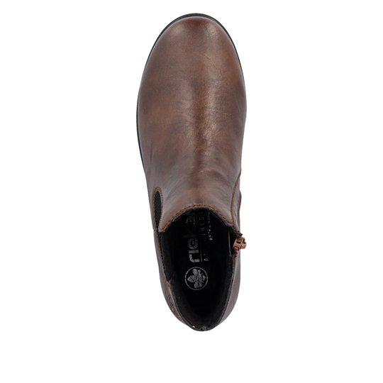 A single brown leather ankle boot shown from a top-down view on a plain white background.