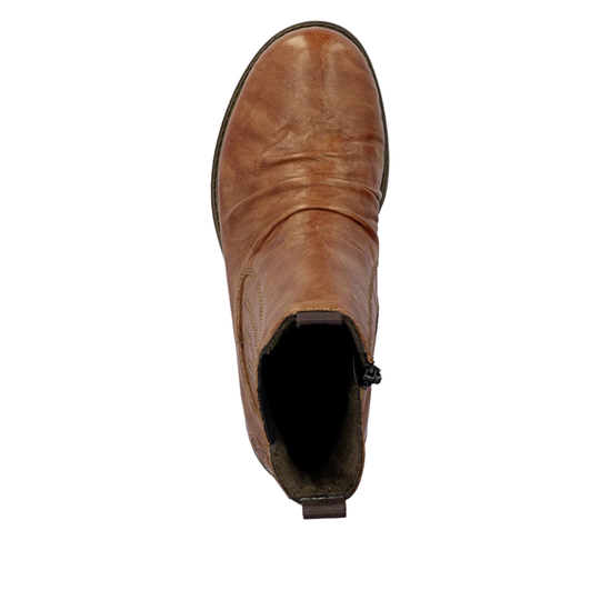 A single brown leather ankle boot shown from a top-down view on a plain white background.