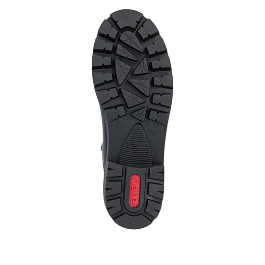 Bottom black sole with red Rieker logo on a plain white background