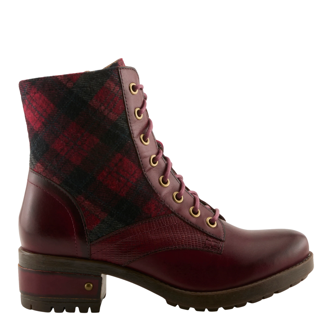 Spring Step L'Artiste Women's Marty Plaid Boots - Bordeaux Multi on a plain white background