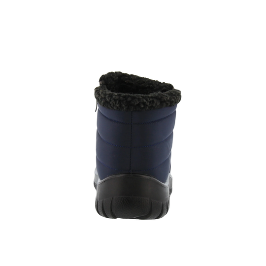 Flexus Women's Melba Winter Boots - Navy on a plain white background. Back of the heel profile. 