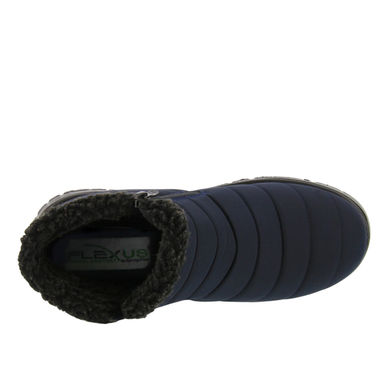 Flexus Women's Melba Winter Boots - Navy on a plain white background. Top profile view.