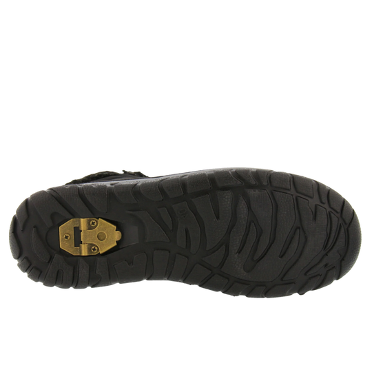Black boot sole with a ice cleat on a white background