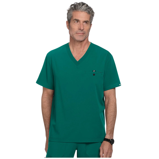 Koi Men's On Call Scrub Top - Hunter on a plain white background
