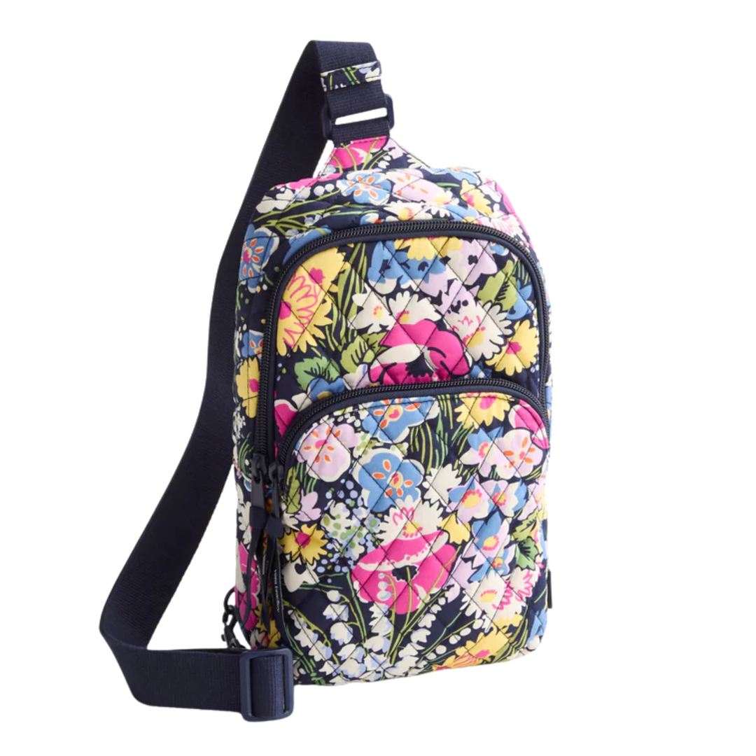 Vera Bradley Lorman Sling Backpack - Poppy Fields in Premium Cotton on a plain white background